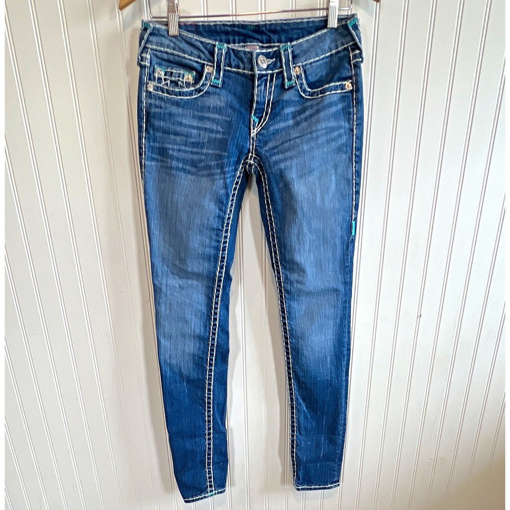 True Religion World Tour Section Super T skinny jeans blue denim women 27